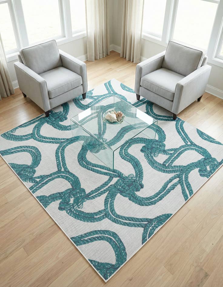 Detail image of 7' 10 x 7' 10 Washable Coastal Indoor / Outdoor Square Rug