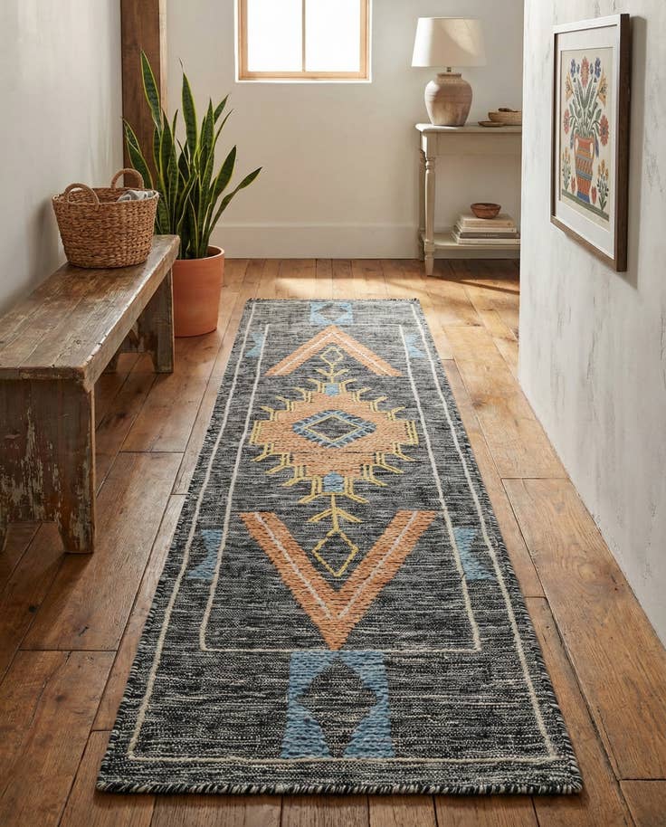 Detail image of 2' x 8' Hand Woven Kilim Wool Runner Rug