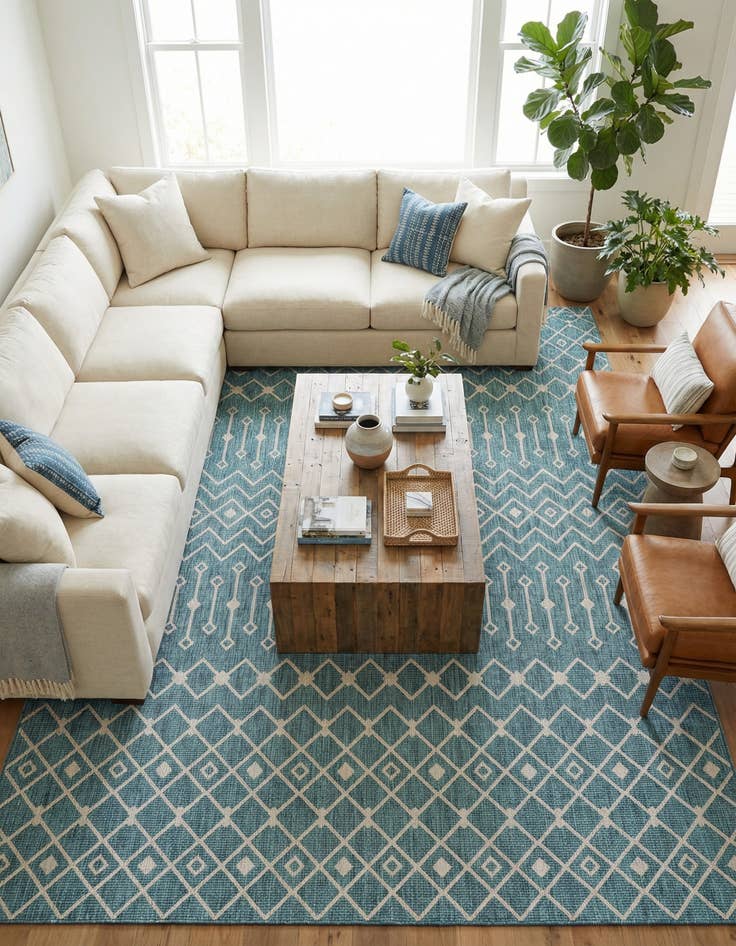 Detail image of 10' x 14' Easy-Clean Trellis Indoor / Outdoor Rug