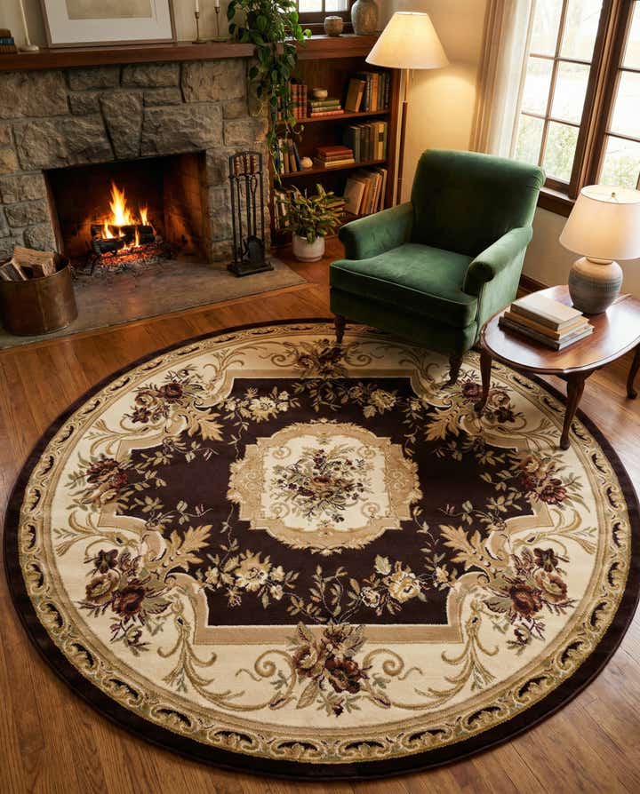 240cm x 240cm Klassischer Aubusson Rund Teppich