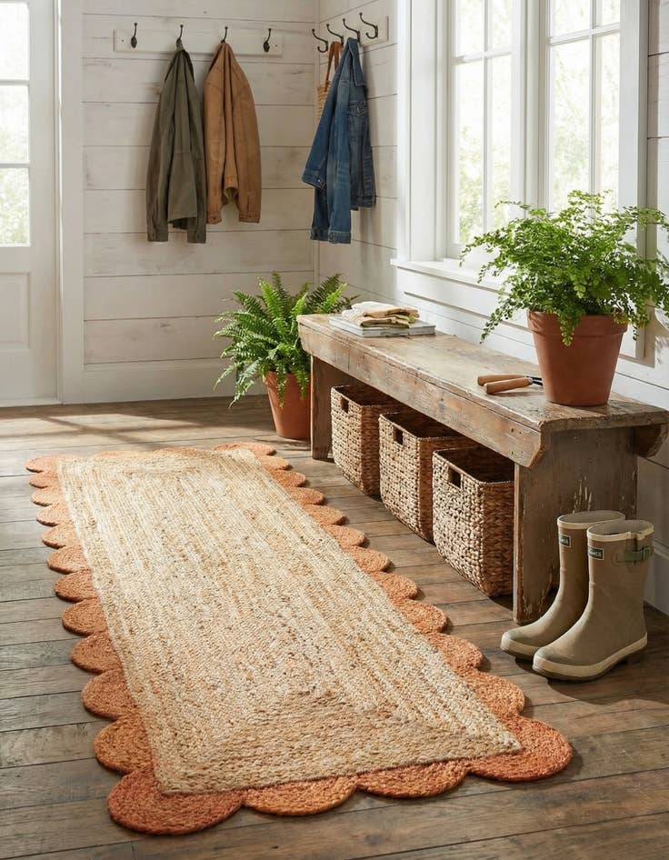 Detail image of 2' x 6' 1  Hand Scallop Braided Jute Runner Rug