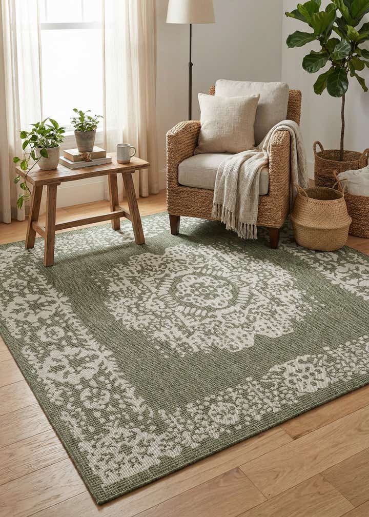 6' x 6' Easy-Clean Traditional Indoor / Outdoor Square Rug