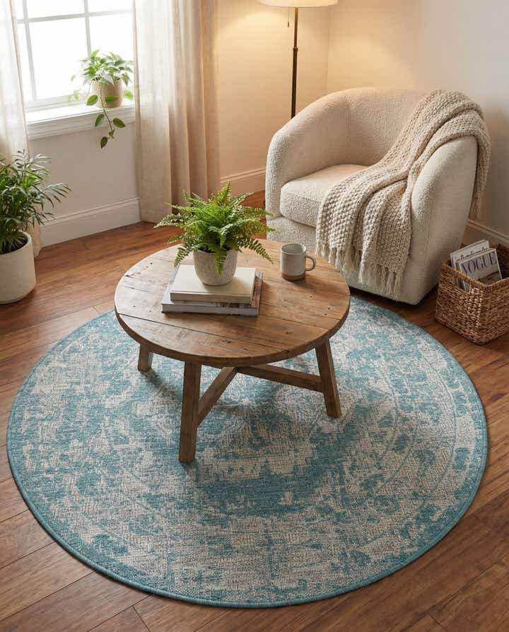 4' x 4' Easy-Clean Traditional Indoor / Outdoor Round Rug