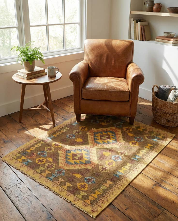 Detail image of 3' x 3' 10 Hand Woven Kilim Maymana Wool Square Rug