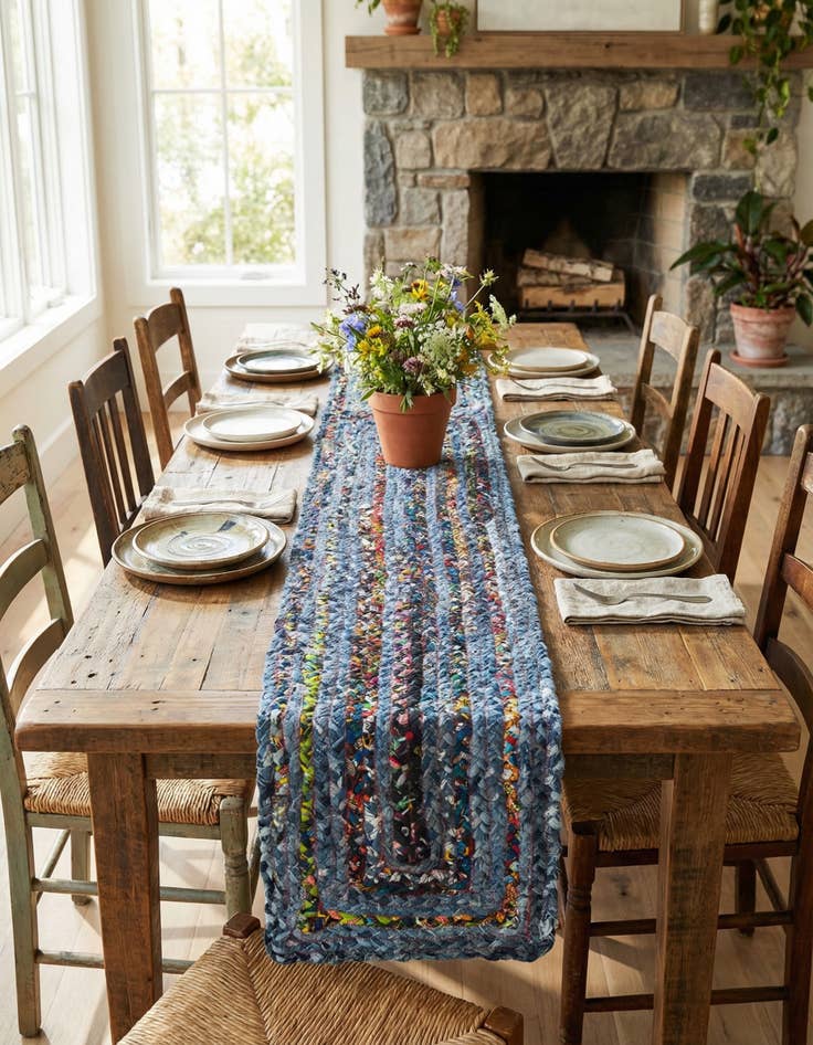 Detail image of 1' 2 x 6' 1 Handmade Braided Chindi Table Runner Rug