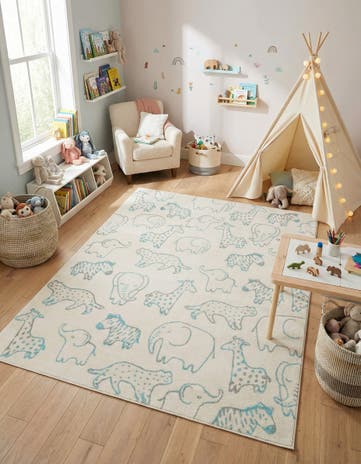 Ivory Animals Whimsy Kids Rug