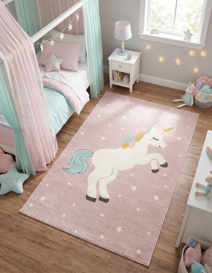 Detail image of 5' 3 x 8' Unicorn Whimsy Kids Rug