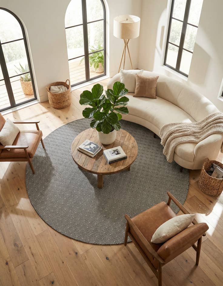 Detail image of 10' x 10'  Hand Woven Geo Trellis Flatweave Round Rug