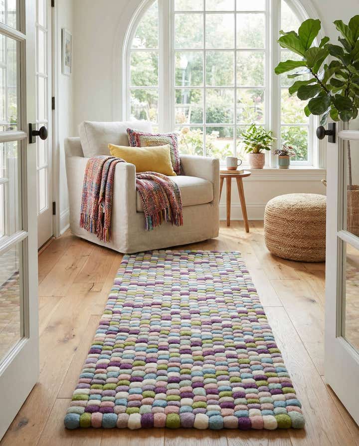 2' x 5' 1 Hand Woven Felt Ball Wool Runner Rug