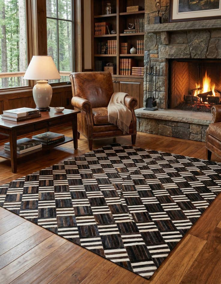 Detail image of 5' 10 x 6' 6 Cowhide Stocks Square Rug