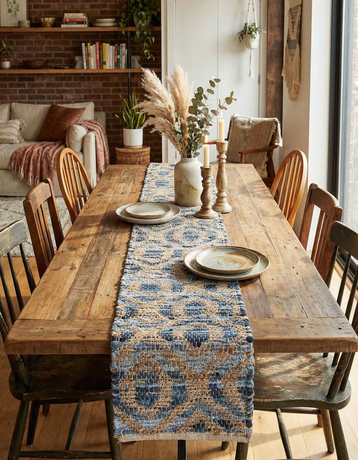 Detail image of 1' 2 x 10'  Hand Woven Chindi Jute Table Runner Rug