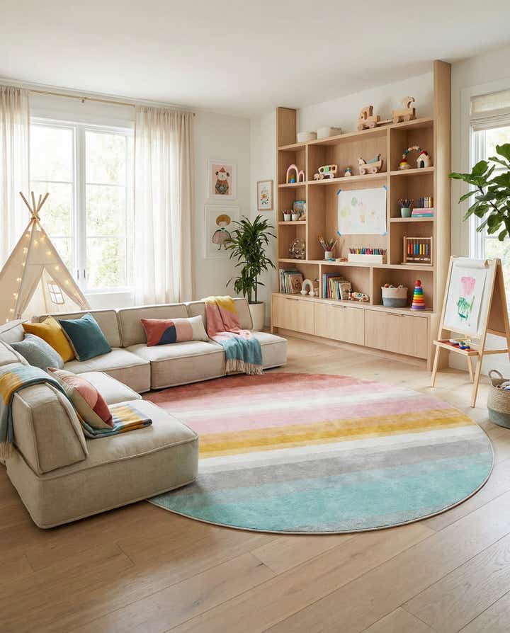 365cm x 365cm Whimsy Kids Rond Vloerkleed