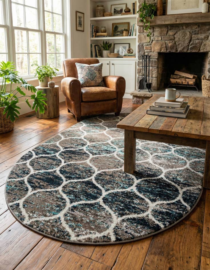 Detail image of  4' x 6' Lattice Frieze Oval Rug