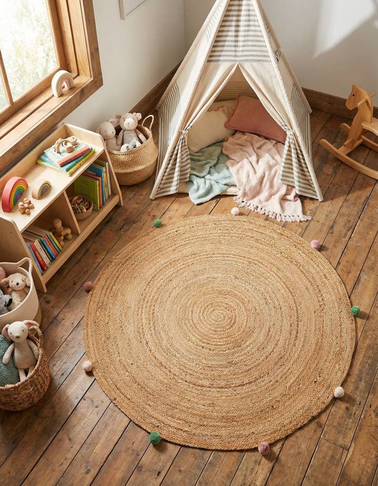 Detail image of 4' 1 x 4' 1  Hand Braided Kids Braided Jute Round Rug