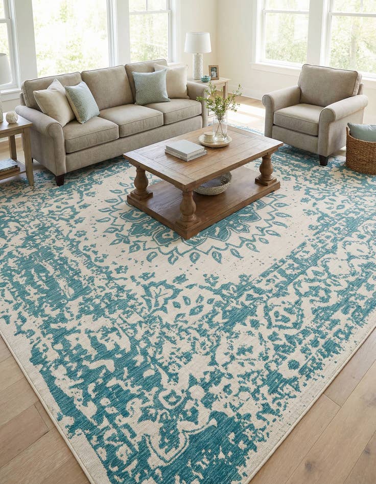 Detail image of 10' x 10'  Washable Traditional Indoor / Outdoor Square Rug