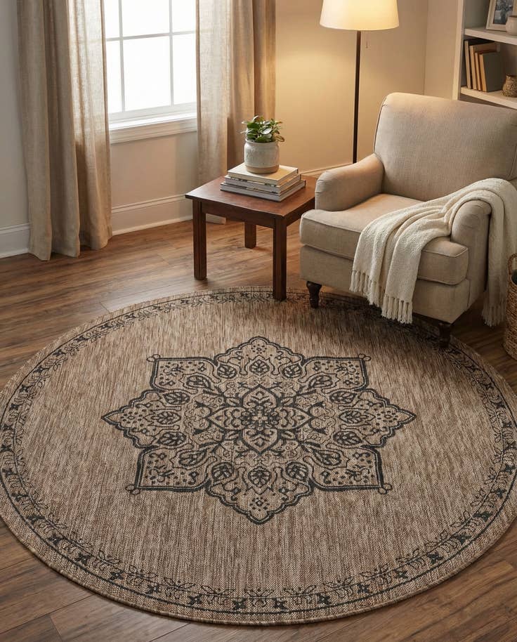 Detail image of 6' x 6' Easy-Clean Traditional Indoor / Outdoor Round Rug