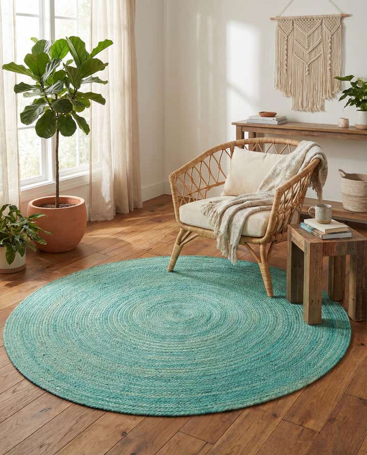 5' 1 x 5' 1 Handmade Braided Jute Round Rug
