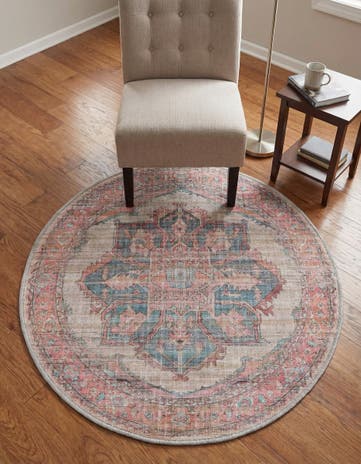 Antique Beige Washable Nostalgia Round Rug