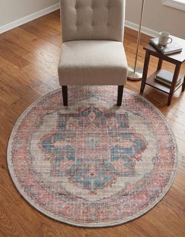 Antique Beige Washable Nostalgia Round Rug