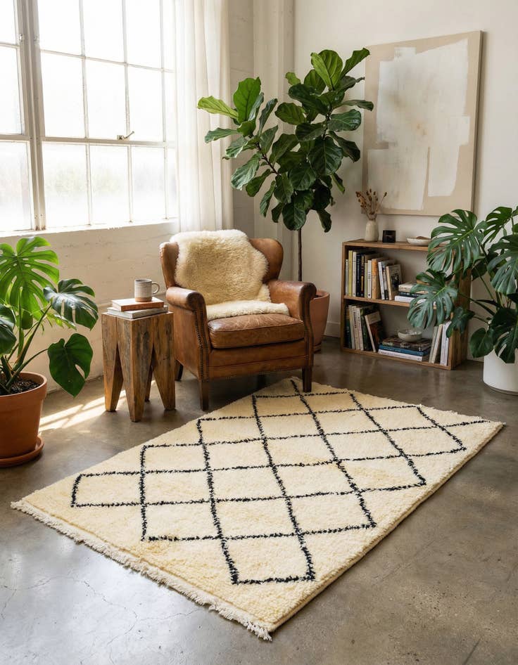 Detail image of 3' 6 x 4' 8 Hand Knotted Moroccan Wool Rug