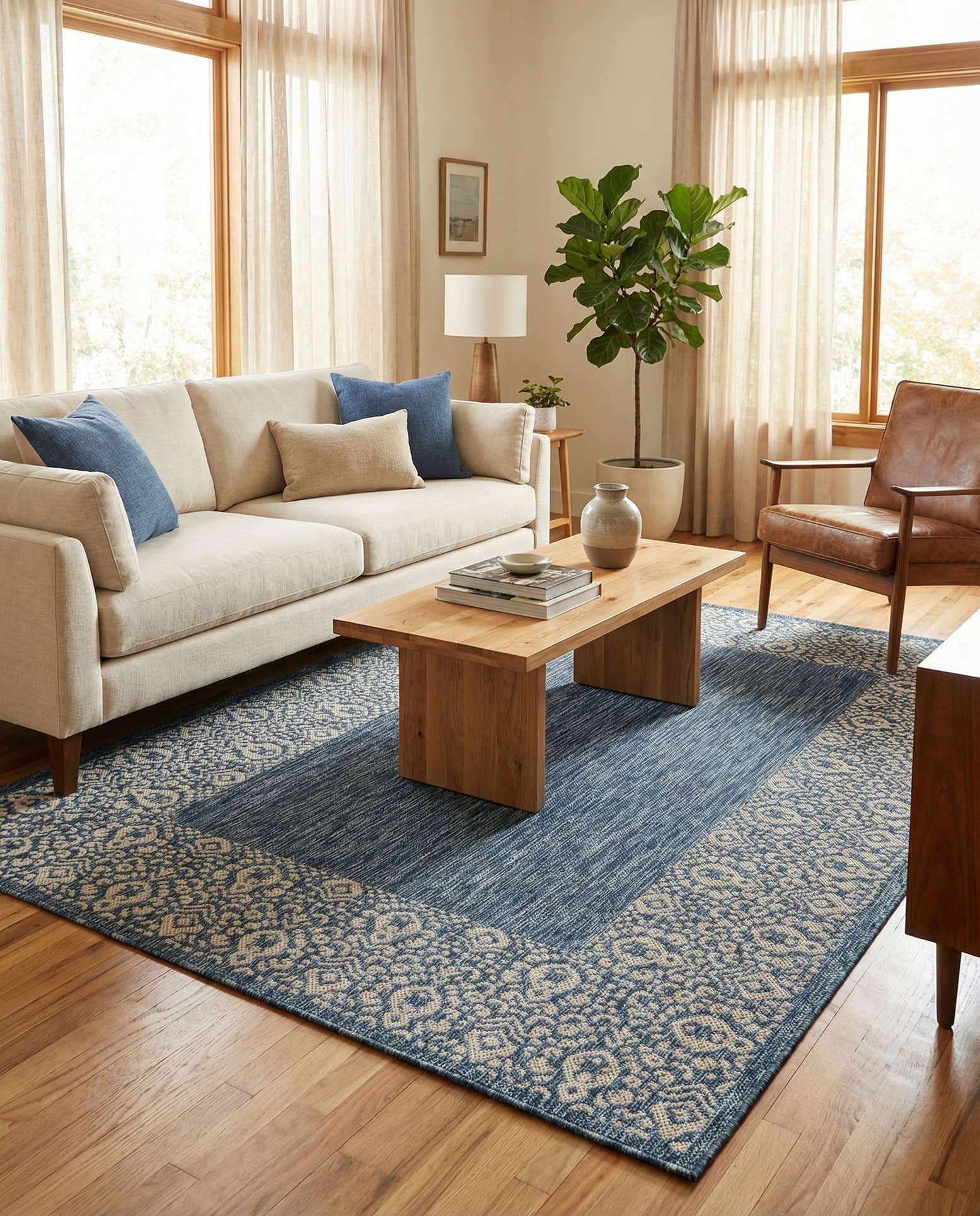 5' 3 x 8' Easy-Clean Border Indoor / Outdoor Rug