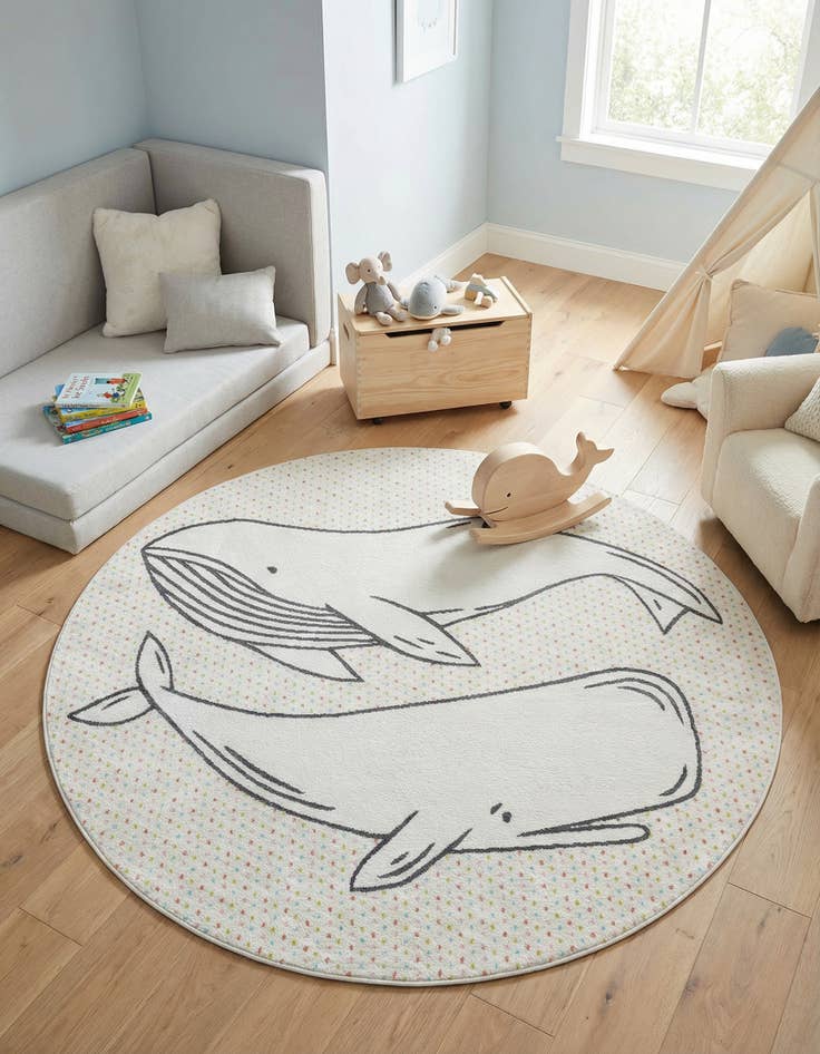 Detail image of 7' 10 x 7' 10 Whale Whimsy Kids Round Rug