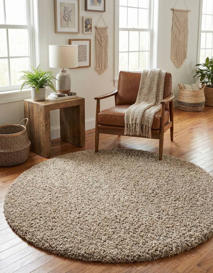 Detail image of  5' 3 x 5' 3 Solid Shag Round Rug