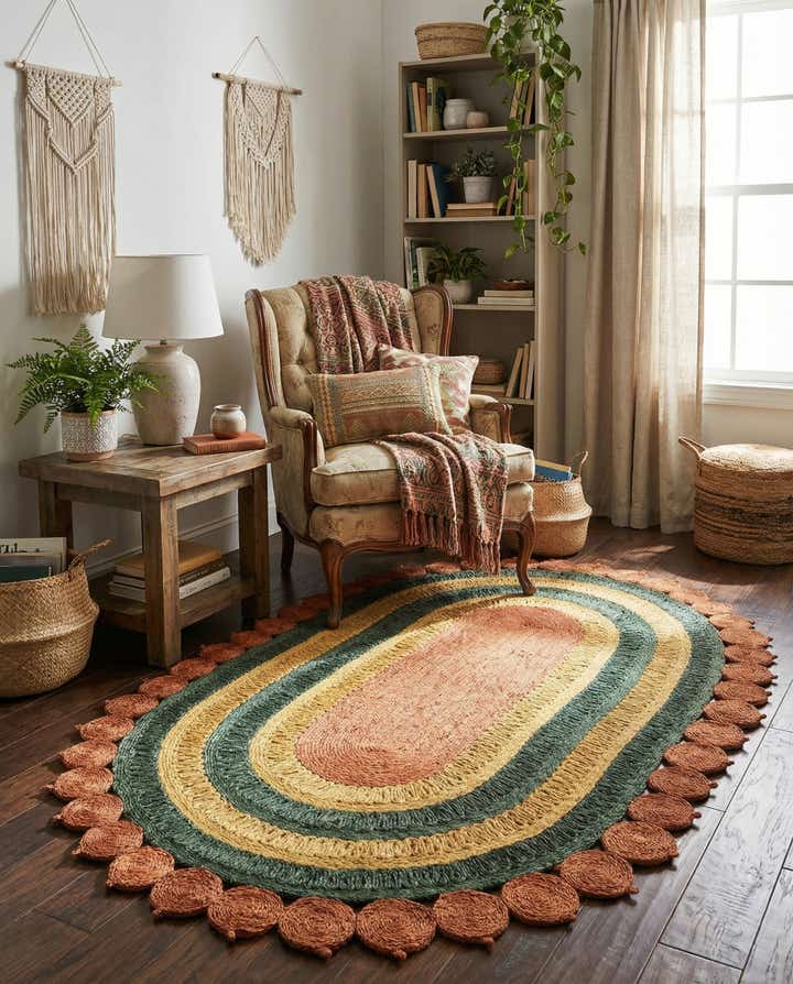 5' 1 x 8' Handmade Braided Jute Oval Rug