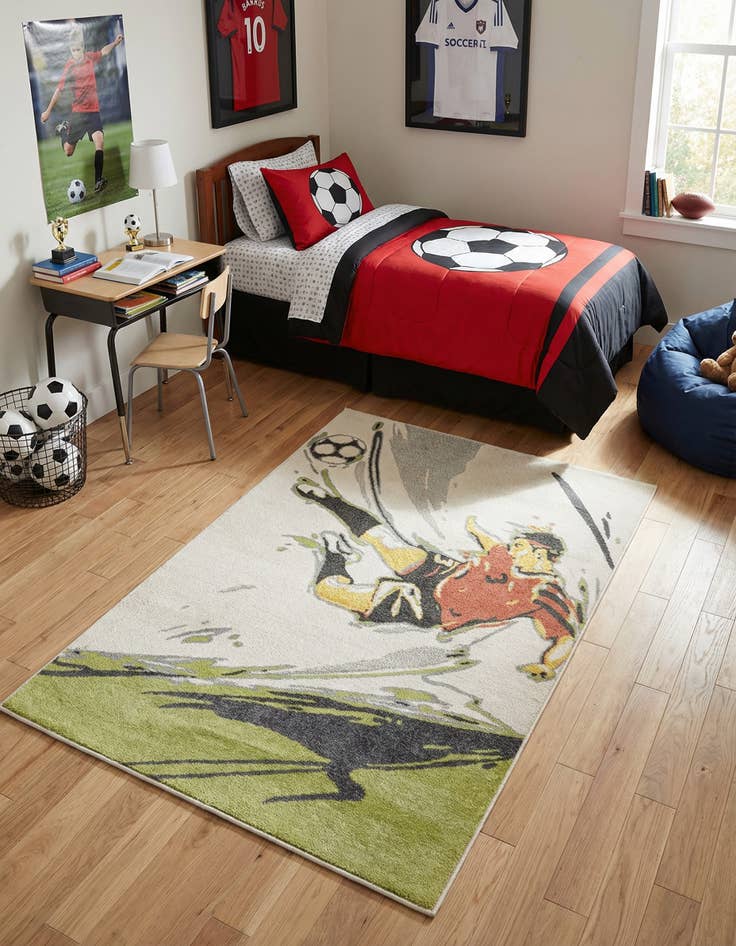 Detail image of 4' x 6' Soccer Player Whimsy Kids Rug