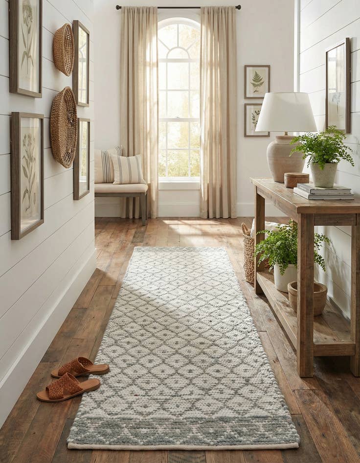 Detail image of 2' 7 x 10' Hand Woven Chindi Trellis Runner Rug