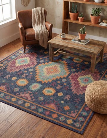 Navy Blue Easy-Clean Baja Indoor / Outdoor Square Rug