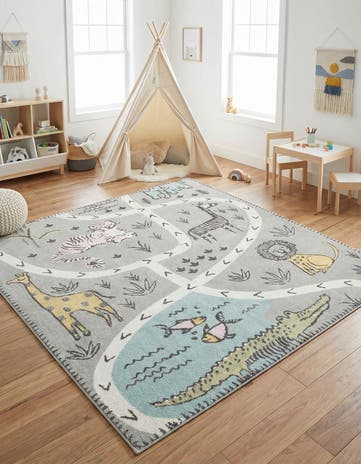 7' 10 x 7' 10 Animals Whimsy Kids Square Rug