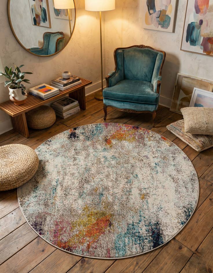 Detail image of 5' x 5'  Washable Spectrum Round Rug