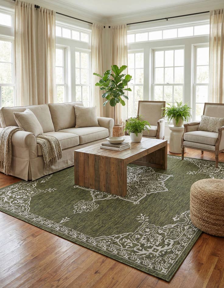 Detail image of 10' x 10' Washable Traditional Indoor / Outdoor Square Rug