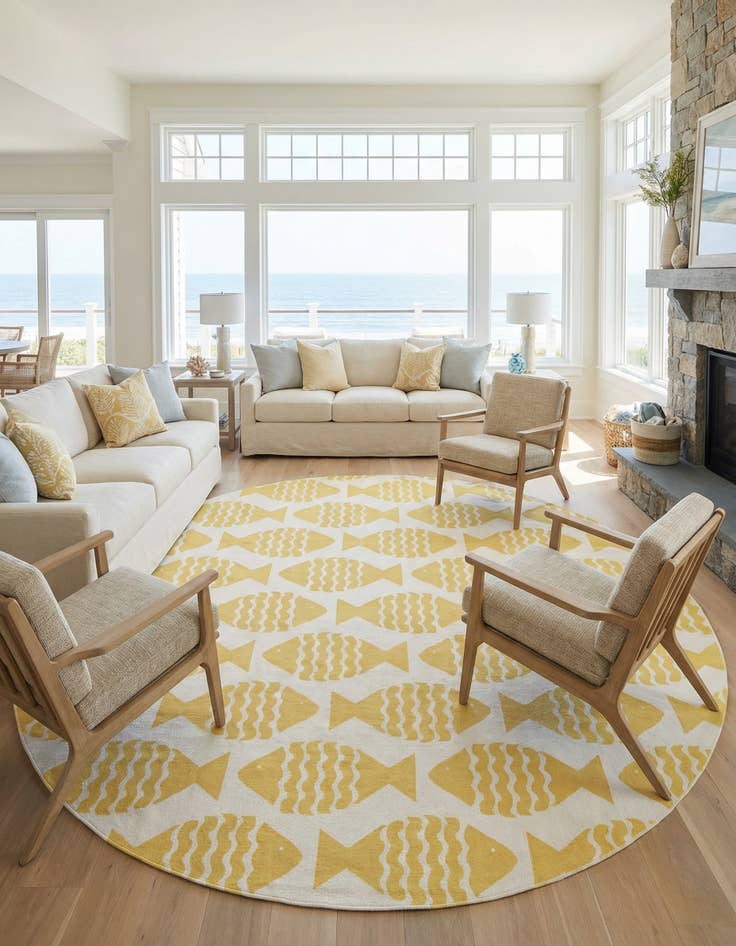 Detail image of 13' x 13'  Washable Coastal Indoor / Outdoor Round Rug