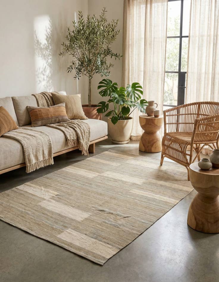 Detail image of 4' 1 x 5' 8 Hand Woven Kilim Modern Wool Rug