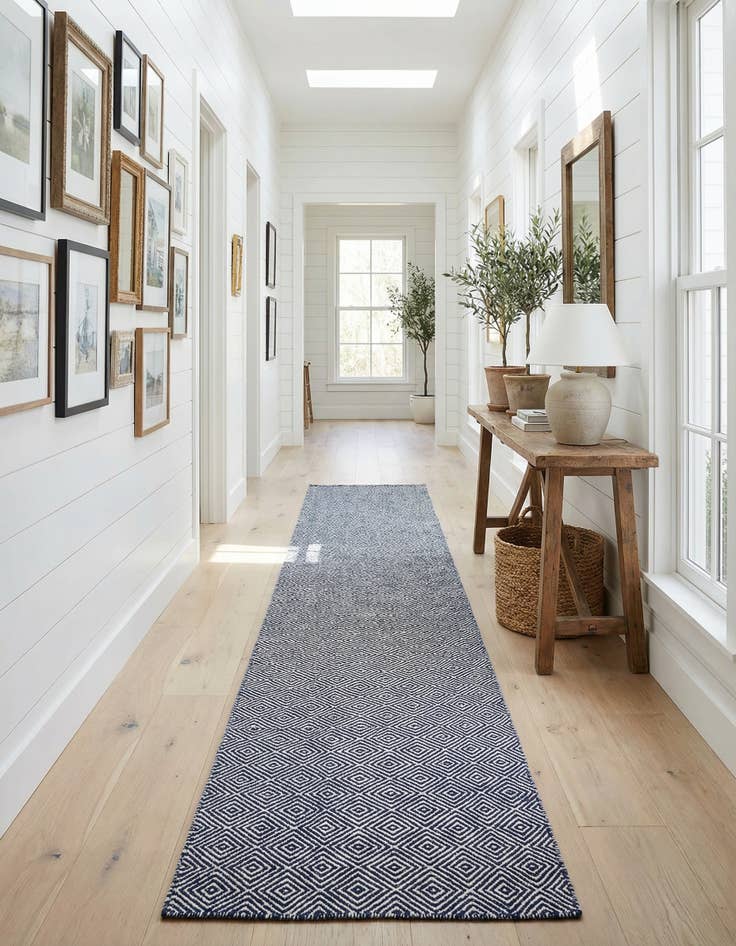 Detail image of 2' 7 x 14' 1  Hand Woven Geo Trellis Flatweave Runner Rug