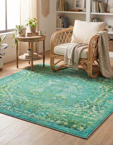 Spring Green Washable Francesca Square Rug