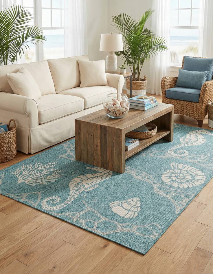 Detail image of 5' 3 x 7' Washable Coastal Indoor / Outdoor Rug