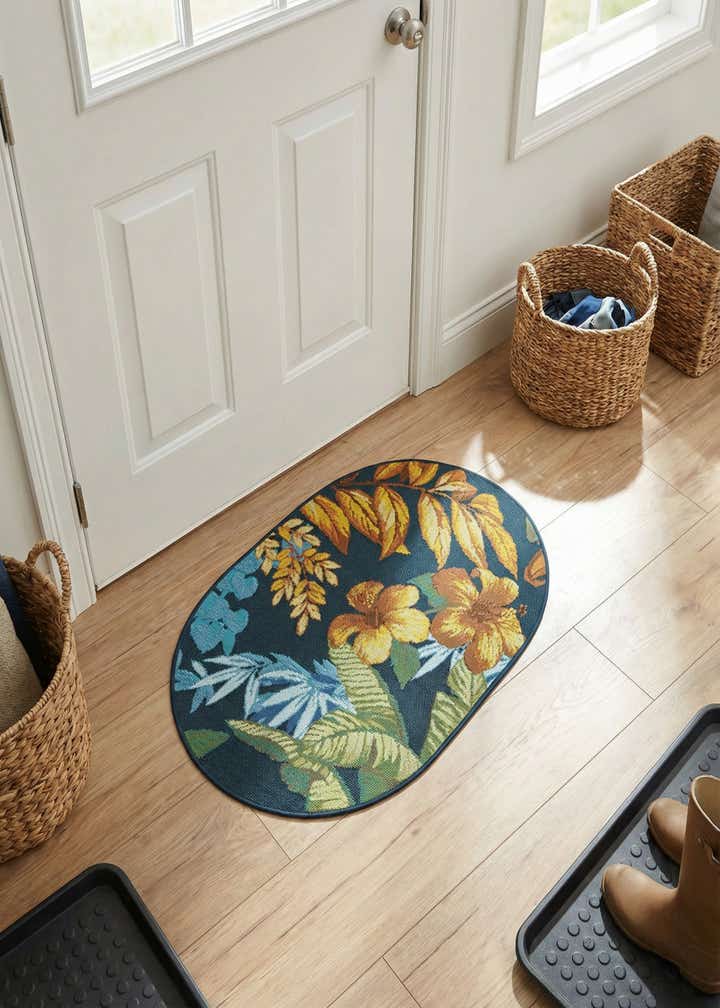2' 2 x 3' Easy-Clean Botanical Indoor / Outdoor Oval Rug
