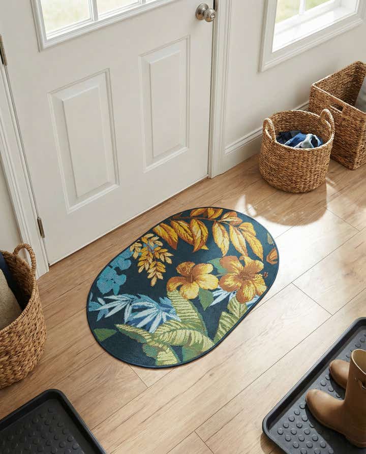 2' 2 x 3' Easy-Clean Botanical Indoor / Outdoor Oval Rug