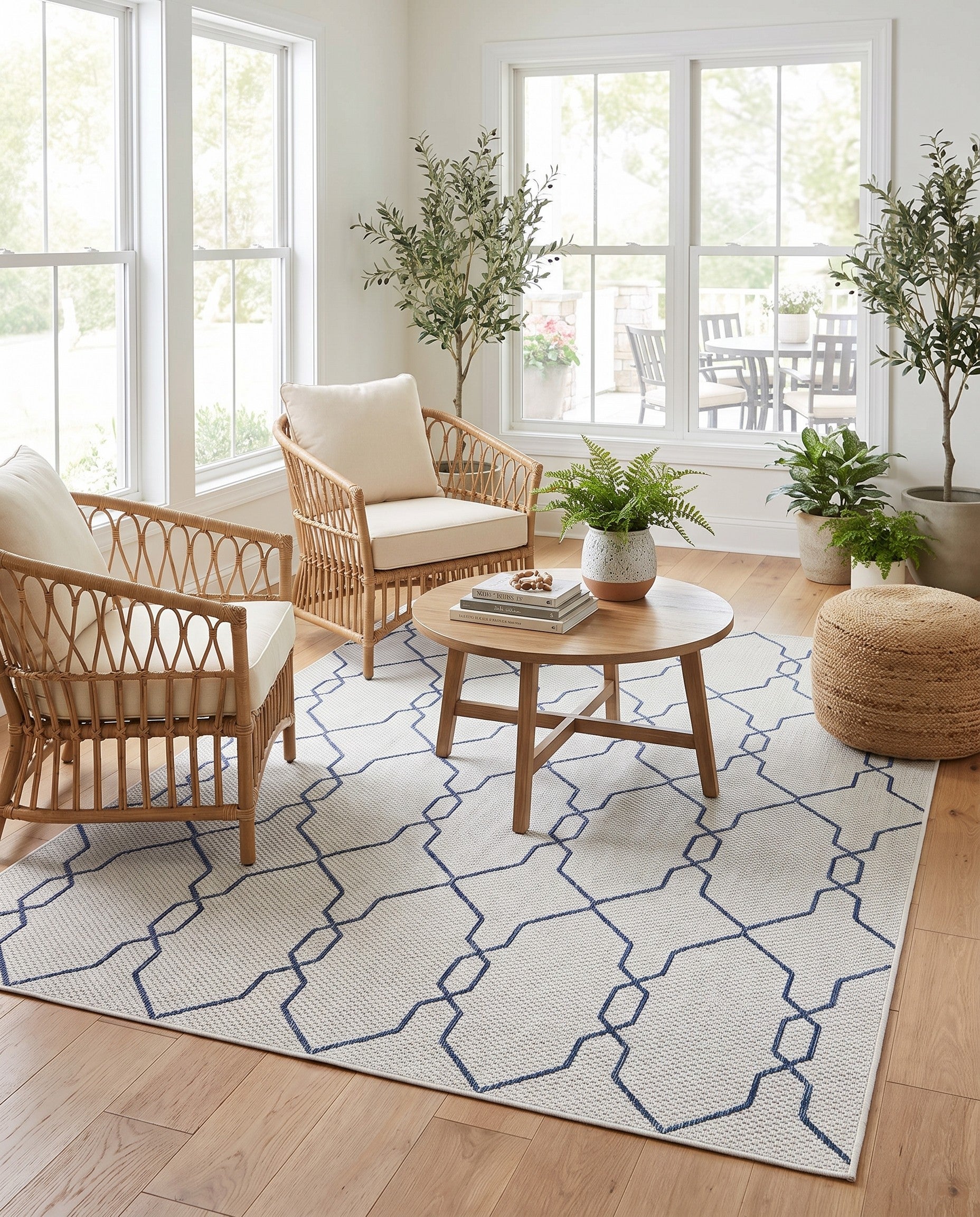 155cm x 245cm Easy-Clean Trellis Indoor / Outdoor Rug