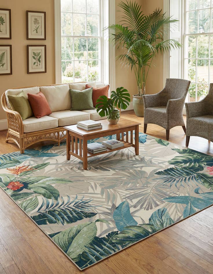Detail image of 10' x 10' Easy-Clean Botanical Indoor / Outdoor Square Rug