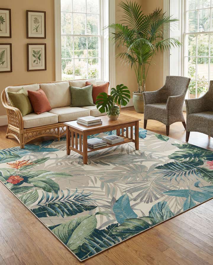 10' x 10' Easy-Clean Botanical Indoor / Outdoor Square Rug