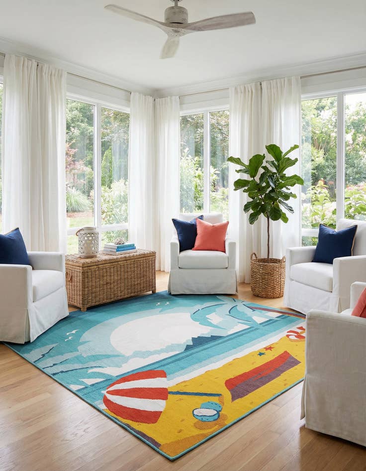 Detail image of 7' 10 x 7' 10 Washable Coastal Indoor / Outdoor Square Rug