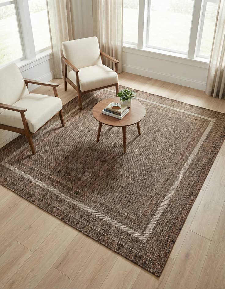 Detail image of  6' 1 x 6' 1  Washable Border Indoor / Outdoor Square Rug