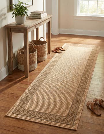 Light Brown Easy-Clean Border Indoor / Outdoor Runner Rug