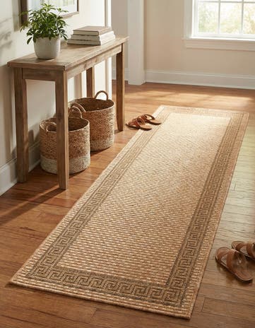 Light Brown Easy-Clean Border Indoor / Outdoor Runner Rug