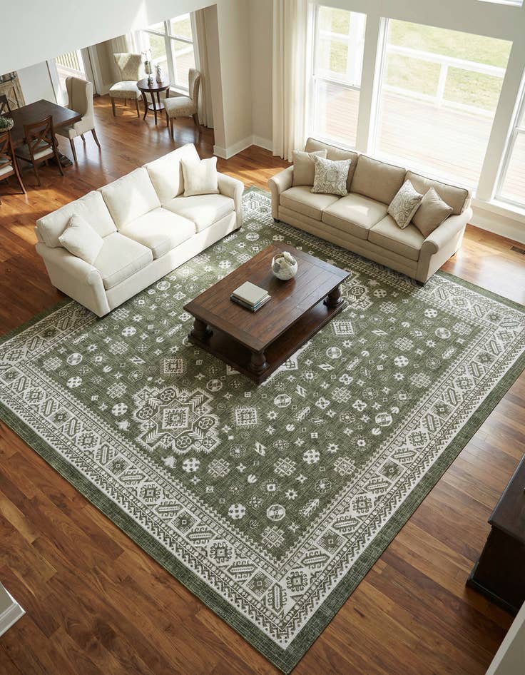 Detail image of 13' x 13'  Washable Aztec Indoor / Outdoor Square Rug