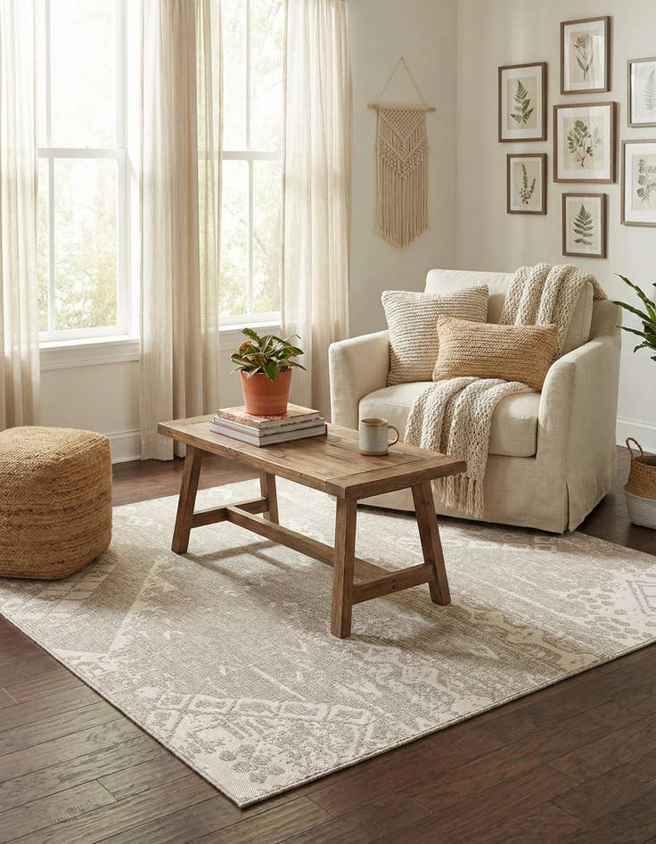 Detail image of 7' x 7'  Washable Bohemian Indoor / Outdoor Square Rug